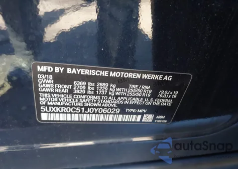 2018 BMW X5 xDrive35I z USA, uszkodzony, nr VIN 5UXKR0C51J0Y06029